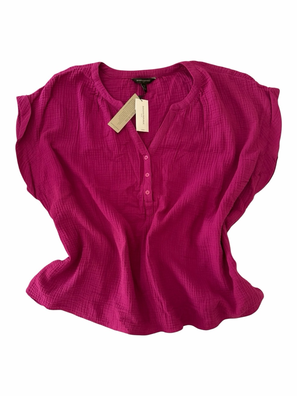 Banana Republic Factory Fuchsia Textured Henley Gauze Blouse